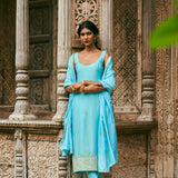 AAMBAR AQUA BLUE KURTA SET WITH DUPATTA