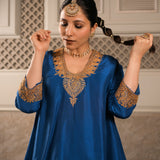 SMERA ROYAL BLUE HIGH LOW KURTA SET WITH DUPATTA