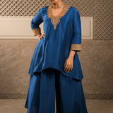 SMERA ROYAL BLUE HIGH LOW KURTA SET WITH DUPATTA