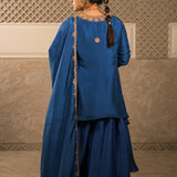 SMERA ROYAL BLUE HIGH LOW KURTA SET WITH DUPATTA