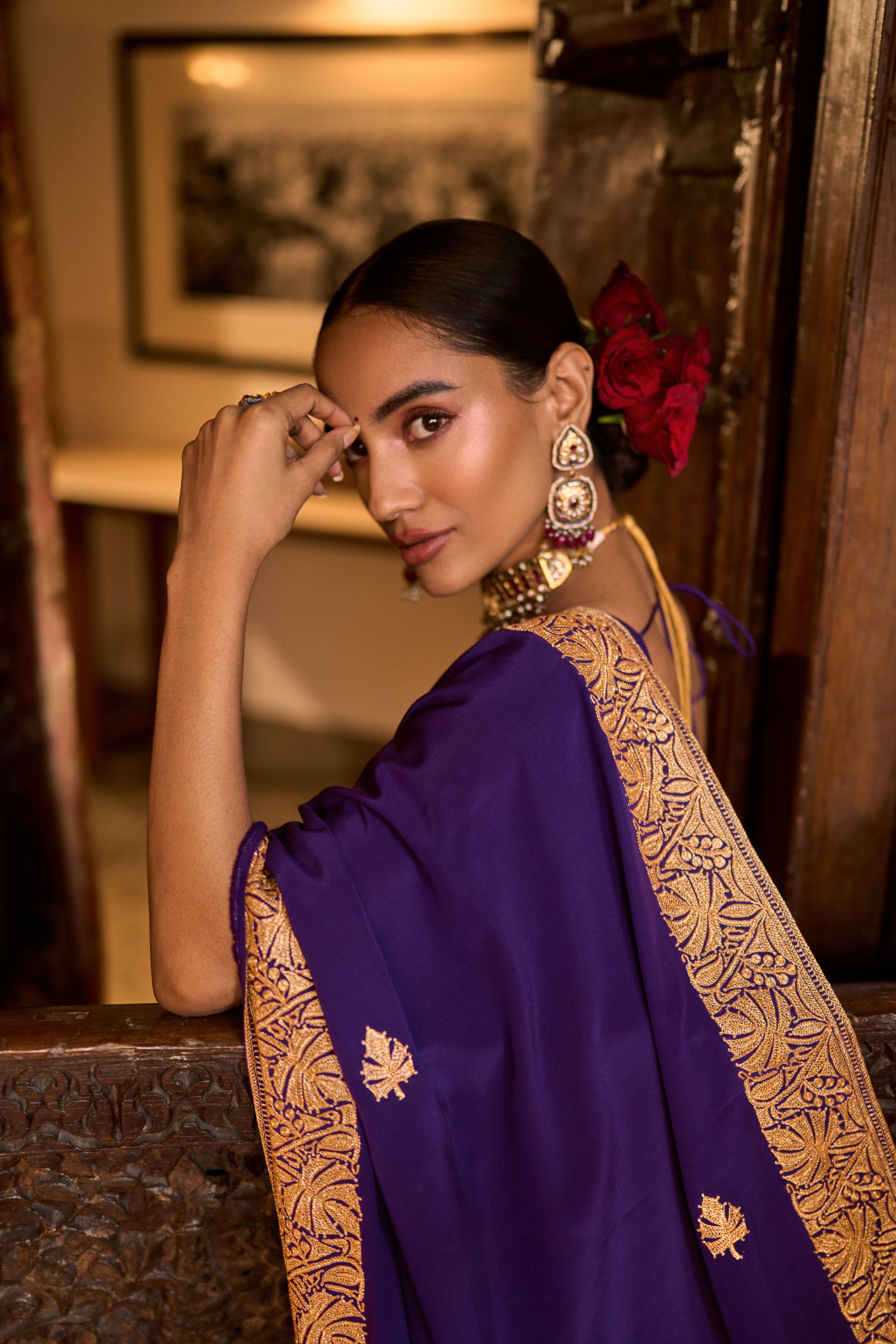Shalini Kandukuri decks up in a purple silk saree for a wedding!